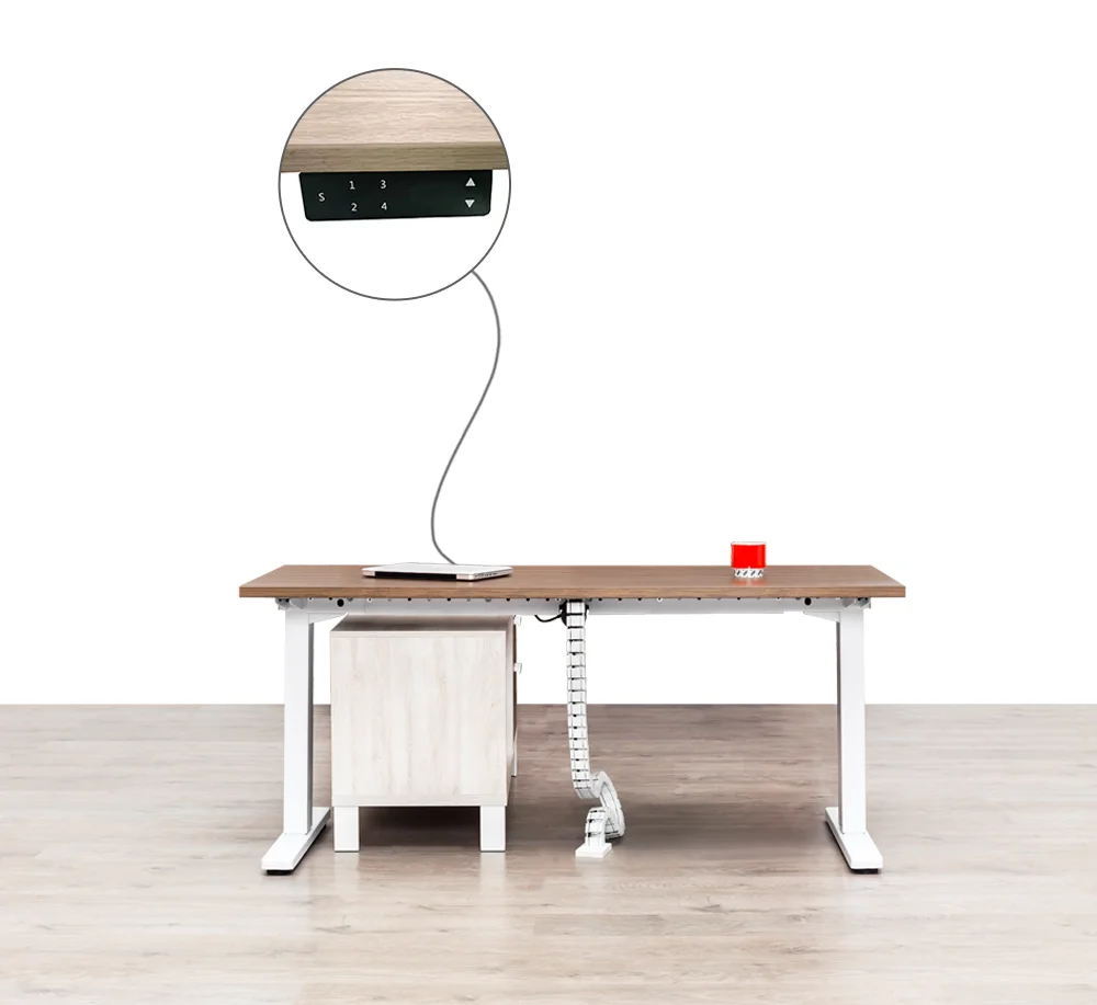 Detalle del escritorio Leva mostrando el mecanismo anticolisión.